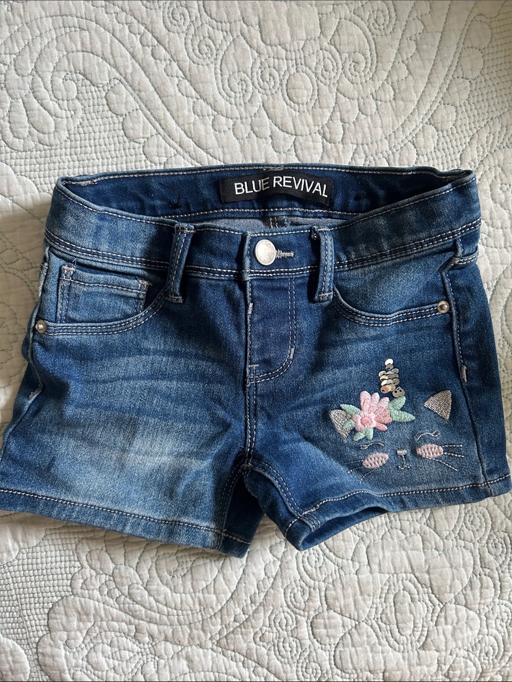 Blue Revival Girls' Embroidered Denim Shorts - Dark Blue